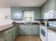Practical kitchen featuring green cabinetry, white appliances, and a cozy atmosphere at 114 Brenrose Cir, Durham, NC 27705