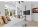 Bright bedroom featuring a vaulted ceiling, large windows, and mounted flat screen television at 115 Founders Ridge Dr, Chapel Hill, NC 27517