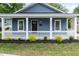 Charming blue home with a welcoming front porch and manicured landscaping at 1318 N Alston Ave, Durham, NC 27701