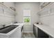 Functional laundry room with modern appliances, ample counter space, and storage shelves at 167 Monteith Dr, Chapel Hill, NC 27516