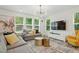 Cozy living room featuring neutral decor, a chic chandelier, and bright natural light at 187 Harpers Landing Rd, Garner, NC 27529