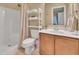 Neutral bathroom featuring a combination tub and shower, with updated vanity at 2310 Turning Pointe Way, Hillsborough, NC 27278