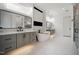 Elegant bathroom with a freestanding tub, double vanity, and modern fixtures at 2713 Trifle Lane Ln, Wake Forest, NC 27587