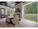 Inviting outdoor patio with brick fireplace, dining table, and scenic backyard views at 2713 Trifle Lane Ln, Wake Forest, NC 27587