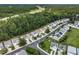 An aerial view features a neighborhood surrounded by lush greenery and a highway in the background at 306 Berlin Way, Morrisville, NC 27560