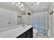 Bathroom with a vanity, sink, commode, and shower with curtain at 342 Westgrove Ct, Durham, NC 27703