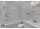Clean bathroom with a shower and tub combo with a single sink vanity at 414 Craven St, Durham, NC 27704