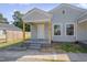 Close-up of a duplex entrance with a cozy porch and freshly painted exterior at 414 Craven St, Durham, NC 27704
