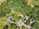 Overhead shot of the neighborhood displaying the layout, mature trees, and well-maintained landscaping at 6328 Jones Farm Rd, Wake Forest, NC 27587