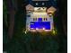 An aerial view showcasing a backyard with a pool, lounge chairs, outdoor kitchen and firepit at night at 7545 Hasentree Club Dr, Wake Forest, NC 27587