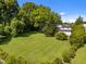 Large backyard is well-maintained and surrounded by mature trees, offering privacy and space at 1000 College St, Oxford, NC 27565