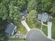 Aerial view of a residential neighborhood, featuring mature trees and well-maintained properties at 106 Rock Nest Ct, Morrisville, NC 27560