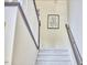 View of a carpeted staircase with decorative artwork and a neutral color scheme at 106 Rock Nest Ct, Morrisville, NC 27560