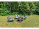 Lush backyard setting with cozy seating area around a fire pit at 1207 Grant St, Durham, NC 27701