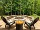 Inviting stone fire pit area with comfortable seating, perfect for enjoying evenings outdoors surrounded by nature at 12216 Kyle Abbey Ln, Raleigh, NC 27613