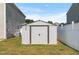 Outdoor shed in a fenced backyard, providing additional storage space at 131 Botanical Ct, Bunnlevel, NC 28323