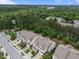 A high angle drone view showcasing a neighborhood of townhomes at 1413 Glenwater Dr, Cary, NC 27519