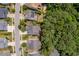 An aerial view of multiple homes with green lawns and tree coverage, illustrating the neighborhood's layout at 1612 Old Bramble Ln, Fuquay Varina, NC 27526