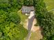 An aerial view of a secluded home surrounded by lush greenery with a long driveway at 2015 Saddlebrook Dr, Archer Lodge, NC 27527
