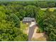 Aerial shot of a home nestled among lush trees with a long driveway at 2015 Saddlebrook Dr, Archer Lodge, NC 27527