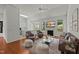 Cozy living room featuring a fireplace and modern furniture set at 206 Lake Brandt Dr, Cary, NC 27519