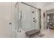 Bathroom featuring a glass enclosed shower with a modern bench at 2328 Sanctuary Dr, Raleigh, NC 27606