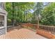 Spacious wooden deck surrounded by lush trees, perfect for outdoor relaxation at 2708 Halfhitch Trl, Raleigh, NC 27615