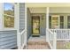 Charming front porch with white railing and blue siding for a welcoming entrance at 2708 Halfhitch Trl, Raleigh, NC 27615