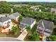 An aerial view showcasing a neighborhood property surrounded by mature trees and lush landscaping at 324 Farrow Glen Loop, Cary, NC 27519