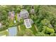 Beautiful backyard with pool, pool house, tennis court, manicured lawn, and wooded surroundings at 3347 Alamance Dr, Raleigh, NC 27609