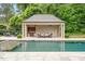 Stunning pool house featuring comfortable seating, a kitchenette, and private space by the pool at 3347 Alamance Dr, Raleigh, NC 27609
