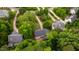 Aerial view of lushly landscaped homes with mature trees and well-maintained lawns in a desirable neighborhood at 3908 Sterling Ridge Ln, Durham, NC 27707