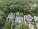 Aerial view of a well-maintained neighborhood with lush greenery and manicured lawns at 504 Yarmouth Rd, Raleigh, NC 27608