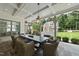 Elegant outdoor dining area with stone flooring and a view of a spacious backyard at 504 Yarmouth Rd, Raleigh, NC 27608