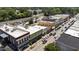 Aerial view of historic downtown buildings, street parking, and pedestrian-friendly sidewalks in a bustling business district at 622 Sunset Ave, Apex, NC 27502