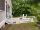 Outdoor patio with white chairs, a small table, and planter boxes on a well-maintained lawn at 622 Sunset Ave, Apex, NC 27502