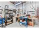Basement workshop area with worktables, pegboard walls, and organized tool storage at 817 Stable Fern Dr, Fuquay Varina, NC 27526