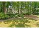 Picturesque view of the rear yard with mature trees and well-maintained landscaping at 8508 Zinfandel Pl, Raleigh, NC 27615