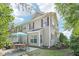Spacious backyard with a dining set under an umbrella, complemented by a lush green lawn and manicured landscaping at 9530 Vira Dr, Raleigh, NC 27617