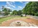 Well-maintained backyard featuring a cozy fire pit area and a wooden privacy fence at 9612 Treymore Dr, Raleigh, NC 27617