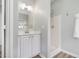 Modern bathroom with a vanity sink, walk-in shower, and clean, neutral tones at 9612 Treymore Dr, Raleigh, NC 27617