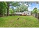 Large, grassy backyard showcases a detached garage and established trees at 1826 Northgate St, Durham, NC 27704