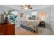 Serene bedroom featuring a decorative botanical print bedspread and light blue walls for a tranquil retreat at 1826 Northgate St, Durham, NC 27704