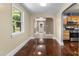 Dining room with hardwood floors and view of the kitchen at 2712 Broad St, Durham, NC 27704