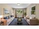 Staged living room featuring hardwood floors, neutral walls, and large windows at 2712 Broad St, Durham, NC 27704