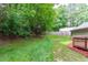 Expansive backyard featuring a lush lawn, mature trees, and a wooden fence offering privacy at 3330 Nantuckett Ave, Durham, NC 27703