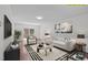 Virtual staging of a living room featuring hardwood floors, modern furniture, and a sliding glass door at 3330 Nantuckett Ave, Durham, NC 27703