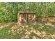 Rustic wooden shed featuring wood door and window in fenced backyard at 36 Birnamwood Dr, Chapel Hill, NC 27516