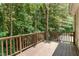 Wooden deck with railing, overlooking a lush green forest view at 4724 Ludwell Branch Ct, Raleigh, NC 27612