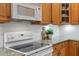 Close-up of a well-lit kitchen with modern appliances and stylish backsplash at 4724 Ludwell Branch Ct, Raleigh, NC 27612